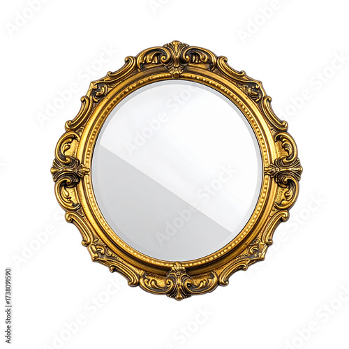 Untitled design - Vintage handheld mirror with ornate gold frame and reflective glass isolated on white transparent background By PerfectPNGs 
