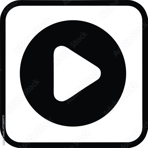 Simple black play button icon for digital media start and playback controls in online platforms apps websites