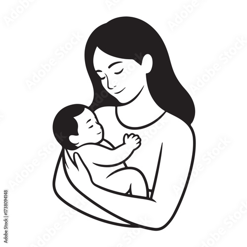Mother holding her baby tenderly, symbolizing love, family, and care isolated on white background technology background