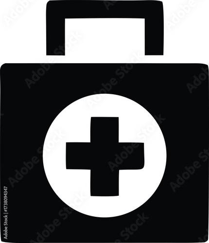Simple icon of a first aid kit with a medical cross symbol for emergency health care and medical assistance services