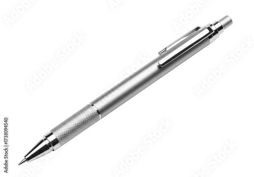 Isolated metal mechanical pencil with clip for writing or drawing, silver color, precision instrument