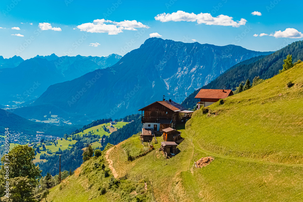 Fototapeta premium Alpine summer view at Mount Acherkogl, Oetz, Oetztal valley, Tyrol, Austria