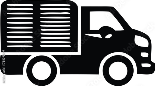 Classic black silhouette delivery truck side view ideal for logistics shipping and transportation graphics and icons