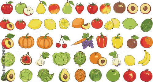 Vibrant Variety An Assortment of Fresh Fruits and Vegetables Illustration