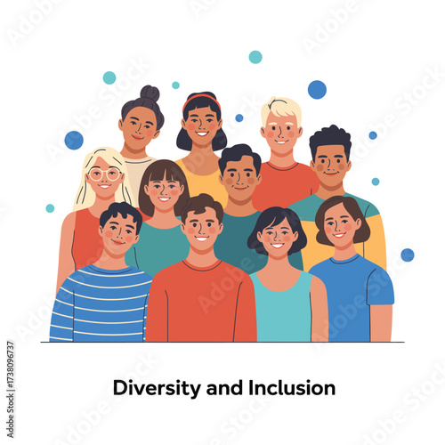 Group of diverse smiling people illustration representing diversity and inclusion concept