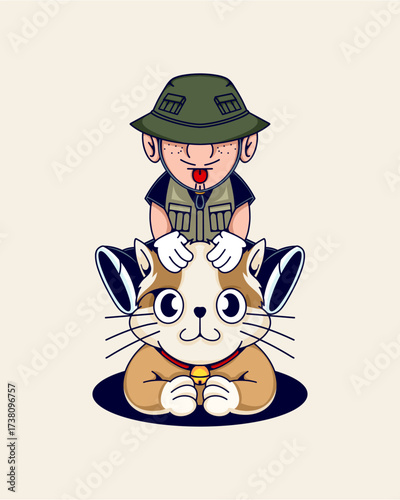 retro mascot cartoon vintage illustration cat with human