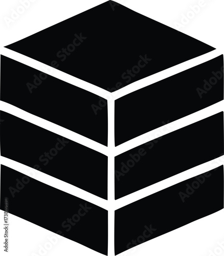 Geometric abstract box stacked layers symbol modern minimalist design represents data storage or organization