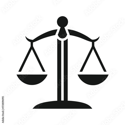 Black Silhouette of Scales of Justice Icon on White Background Keywords: scales of justice, law, legal, balance, equilibrium, fairness, justice