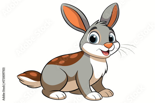 Cartoon Hare with Brown Spots and Orange Details on White
