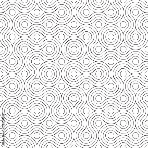 Seamless pattern with twisted lines, vector linear tiling background, stripy weaving, optical maze, twisted stripes. Black and white design.