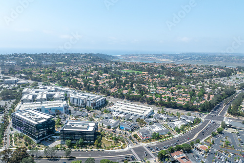 Aerial view of Del Mar Neighborhood, San Diego County, California, United States, located next the coast of the Pacific Ocean