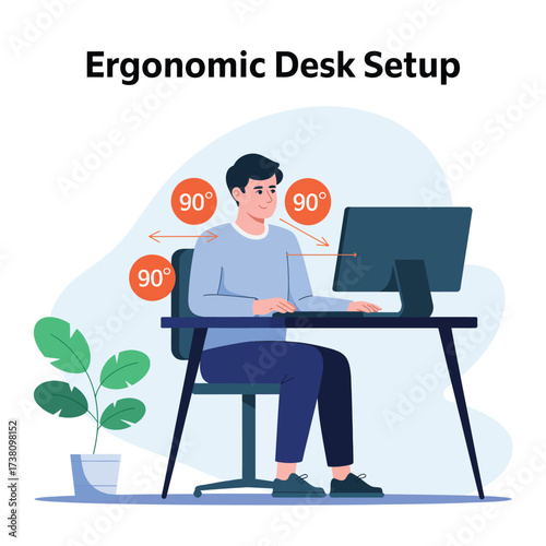 Ergonomic Office Desk Setup for Comfortable and Healthy Work Environment Illustration