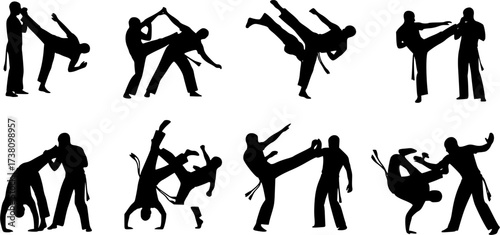 Capoeira silhouettes, Capoeira training silhouette, Capoeira, Brazil capoeira fighting silhouette