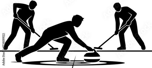 Curling silhouette, Curling players silhouette, Curling players svg, Curling sports silhouette, Curling player clipart