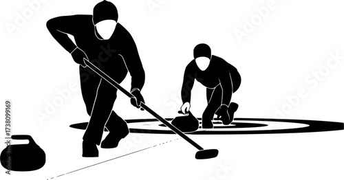 Curling silhouette, Curling players silhouette, Curling players svg, Curling sports silhouette, Curling player clipart
