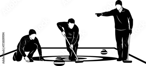 Curling silhouette, Curling players silhouette, Curling players svg, Curling sports silhouette, Curling player clipart