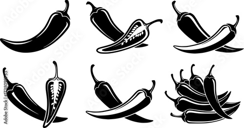 hili pepper silhouettes, Chili vector illustration, Chili pepper, Chili pepper clipart, Chili pepper logo, Hot chili pepper silhouettes, Chili, Half chili, Chili silhouette bundle.