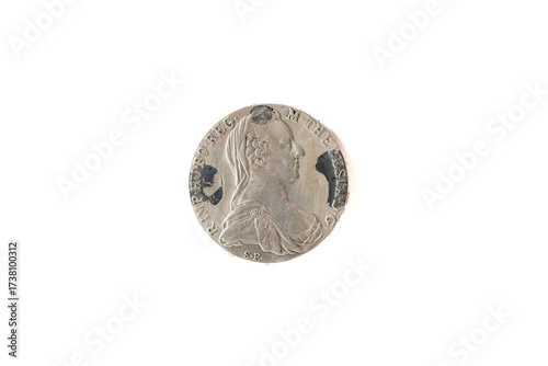 Cardiff, Mid Glamorgan Wales UK October 02 2025 monarch   side of a solid silver Austrian Maria Theresa Thaler  Coin