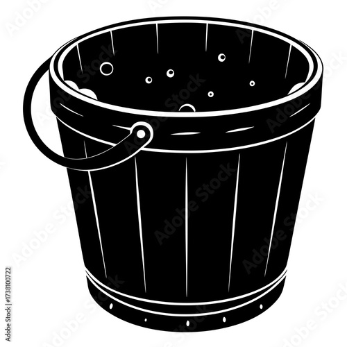 Wooden bucket full of water