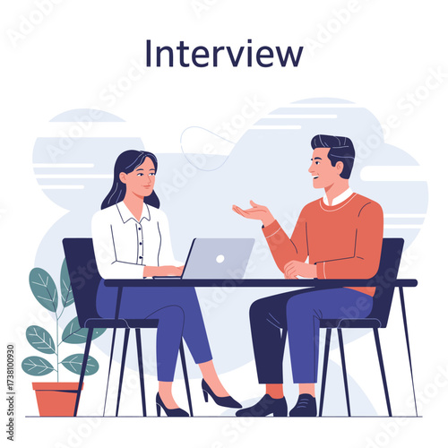 Job interview business meeting with two professionals discussing opportunities illustration
