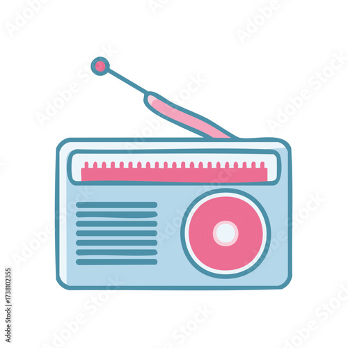 Cute cartoon radio with antenna and speaker in pastel colors for broadcasting