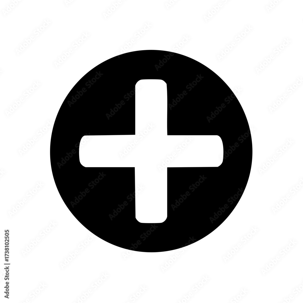 Obraz premium Simple plus sign icon in a black circle for adding new content or zoom in function