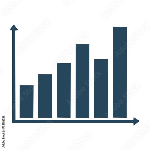 Increasing bar chart with upward trend arrow indicating growth and positive progress
