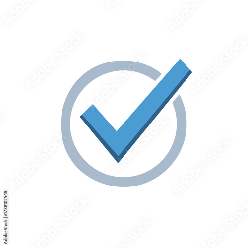 Checkmark Symbol, Light Blue Tick inside Grey Circle, Verification or Confirmation Symbol, Approved Sign