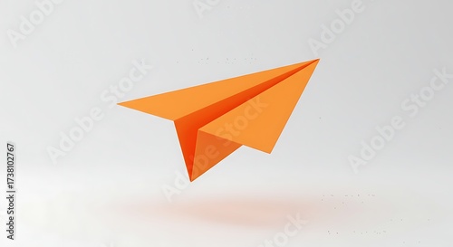 Orange Paper Airplane Flying Mid-Air.