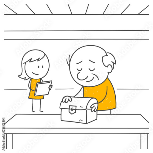 After a Long Career the Stick Figure Takes an Emotional Look at the Memories in the Chest.