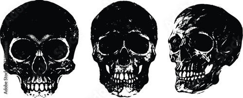 Retro grunge grain human skull with halftone stipple effect perfect for urban design vector illustration. Dotted sti photocopy texture. Y2k vintage elements for design skull with wreath, barb