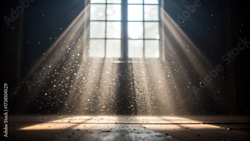 Sunbeam Illuminating Microplastic Particles in Dusty Room Atmosphere