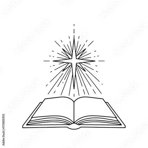 Open book icon with Bethlehem star representing concepts of knowledge and inspiration