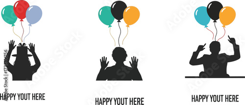 Happy yout here balloons party celebration silhouette design vector