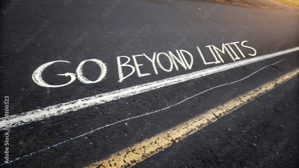 Fototapeta premium Words GO BEYOND LIMITS written with chalk on road surface