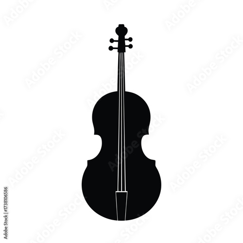 Minimalist black cello silhouette on a clean white background