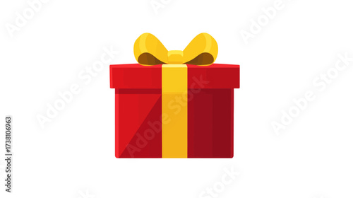 Festive Surprise Gift Box with Yellow Ribbon, Bright Design, Digital Illustration, Flat Style, Cheerful Vibe