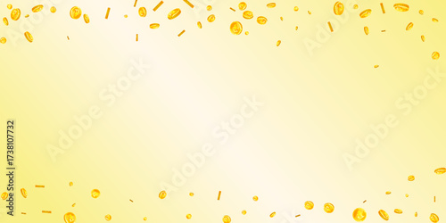 Russian ruble coins falling. Scattered gold RUB