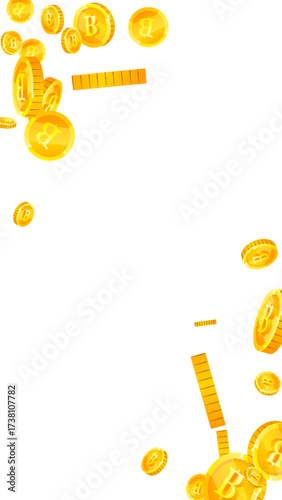 Thai baht coins falling. Gold scattered THB
