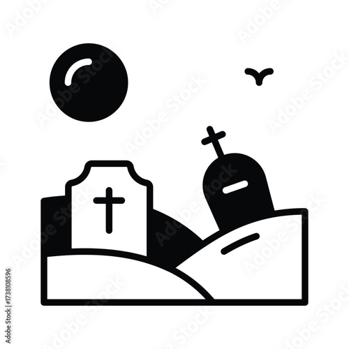 Haunted graveyard with tombstones, perfect for Halloween spooky artwork