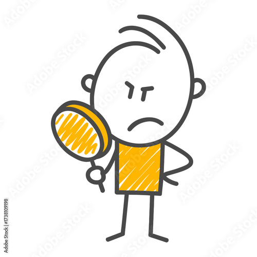 Vector Illustration of a Character Holding a Magnifying Glass with a Questioning Stance, Searching for a Solution.