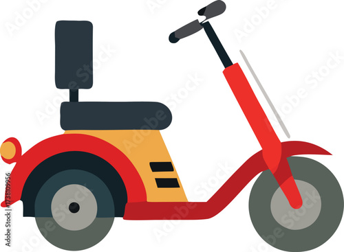 Bright red mobility scooter with yellow accents offering independence and personal transportation for individuals seeking ease of movement and convenience