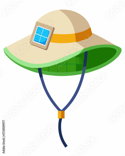 A lightweight solarpowered fan hat perfect for staying cool and protected from the sun at outdoor events.. Vector illustration