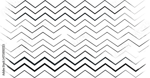 Detailed Vector Collection of Handcrafted Black Zigzag Paint Brush Strokes with Artistic Grunge Texture Patterns Isolated on White Background