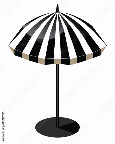 An elegant black and white striped beach umbrella now upgraded with a hidden solar panel allowing you to spend an entire day on the beach without ever having to leave your. Vector illustration