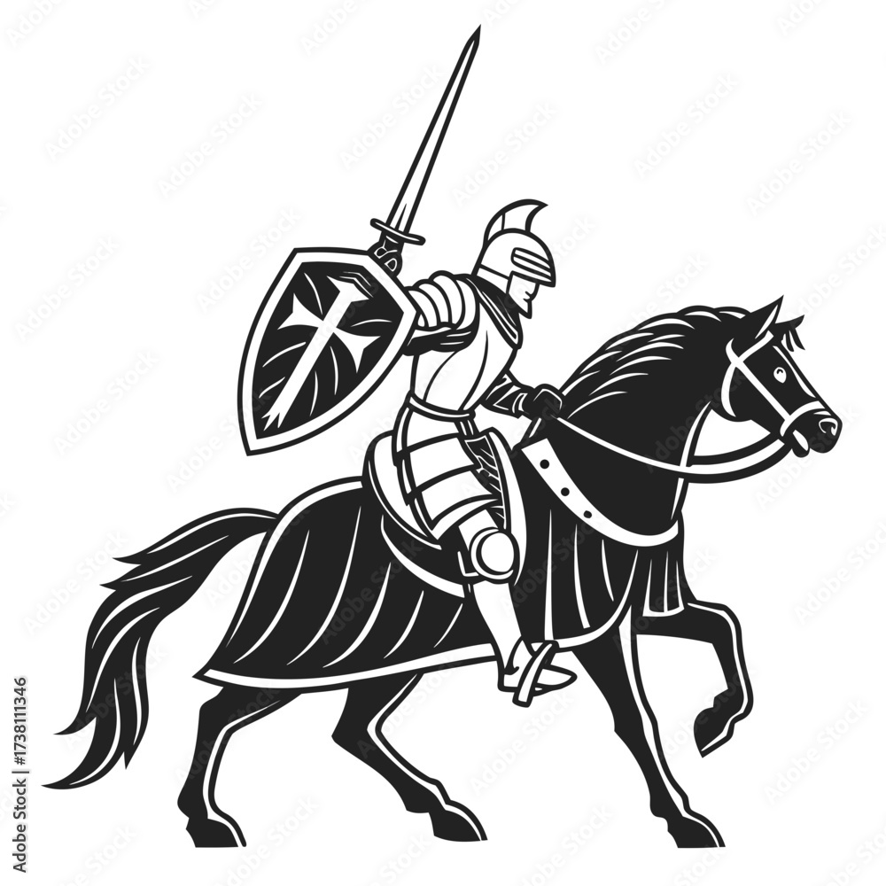 Fototapeta premium Illustration of a knight on horseback