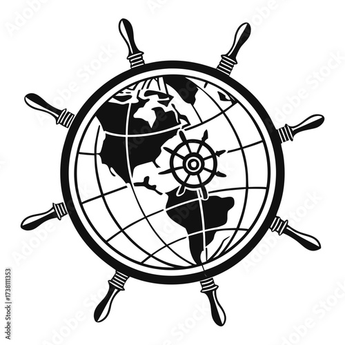Illustration of a ship wheel globe