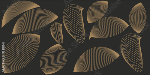 Vector luxury wallpaper design with gold leaf and gray background. Gold line art design for interior, background prints and textures,