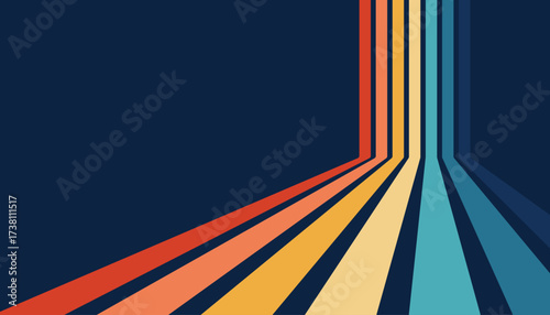 Colorful retro abstract background from the 1970s with rainbow lines – vintage vector design for modern art posters, decorative items, retrofuturism wallpaper, trendy linear templates
