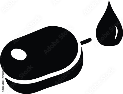 Iconic representation of a bar of soap with a falling droplet symbolizing cleanliness hygiene and freshness for personal care products